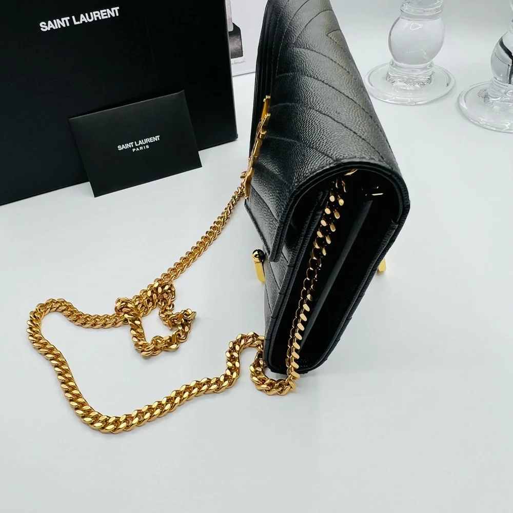 Saint Laurent Black Leather Cassandra Bag with Gold Chain w/ Dust Bag and Box - Picture 5 of 15